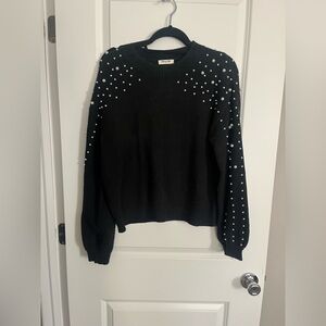 Black Sweater with Pearl Details